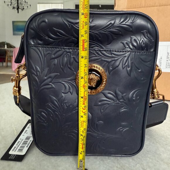 Versace Embossed Blue Calf Leather Shoulder Crossbody Messenger Bag, 1002885 - Picture 9 of 16
